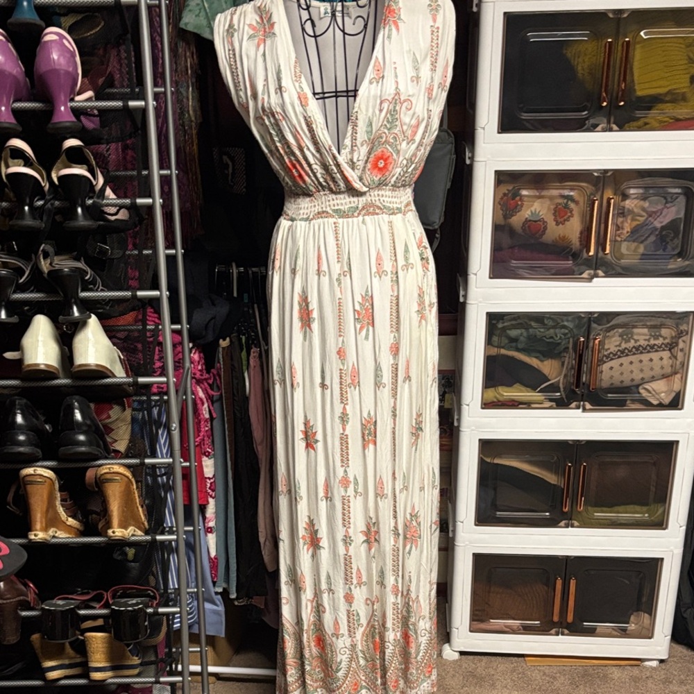 Lapis Elegant Cream and Orange Maxi Dress